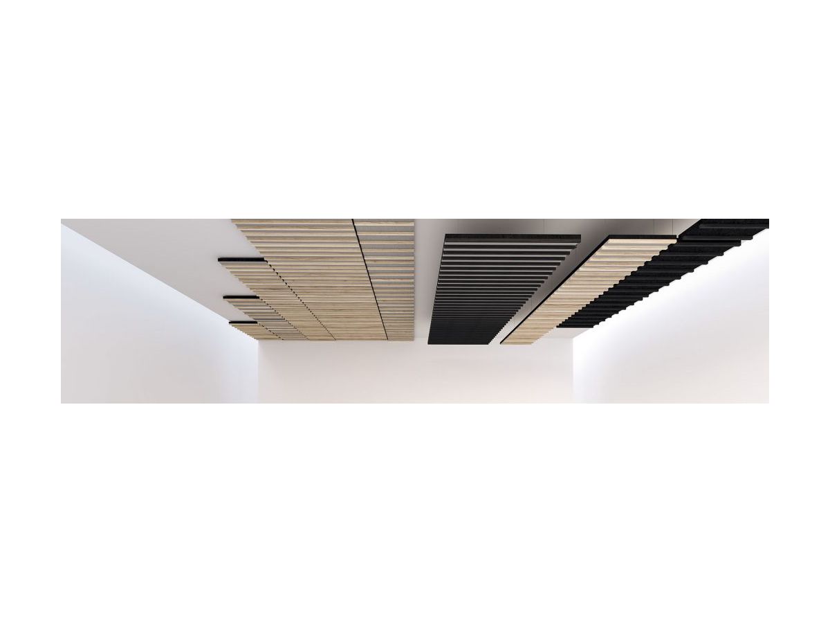 MICROBAFFLE acoustic wall - fiber black - 60x120cm 1-point suspension + wood