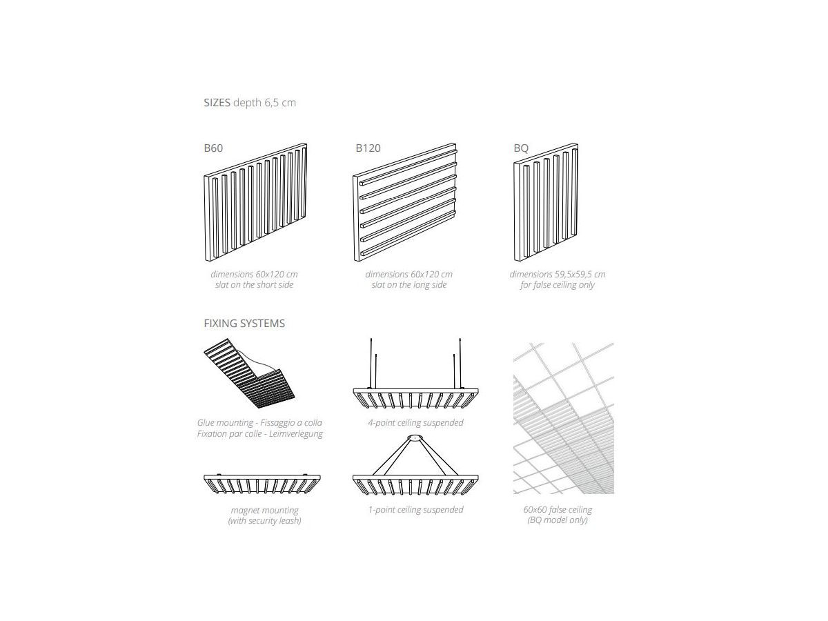 MICROBAFFLE acoustic wall - fiber black - 60x120cm 1-point suspension + wood