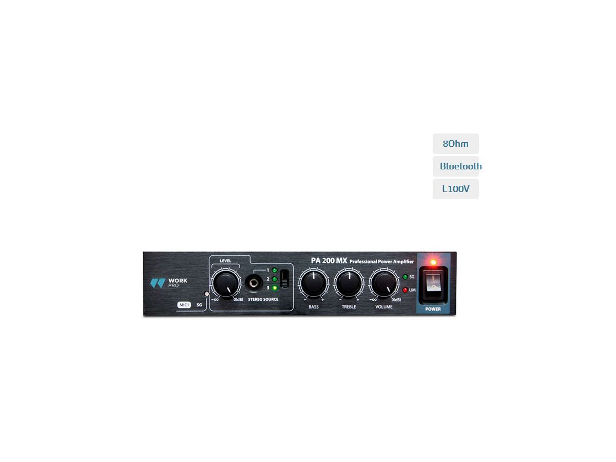 PA 200 MX - Amplifier/mixer. 2x100W 8 ohm/70/100V
